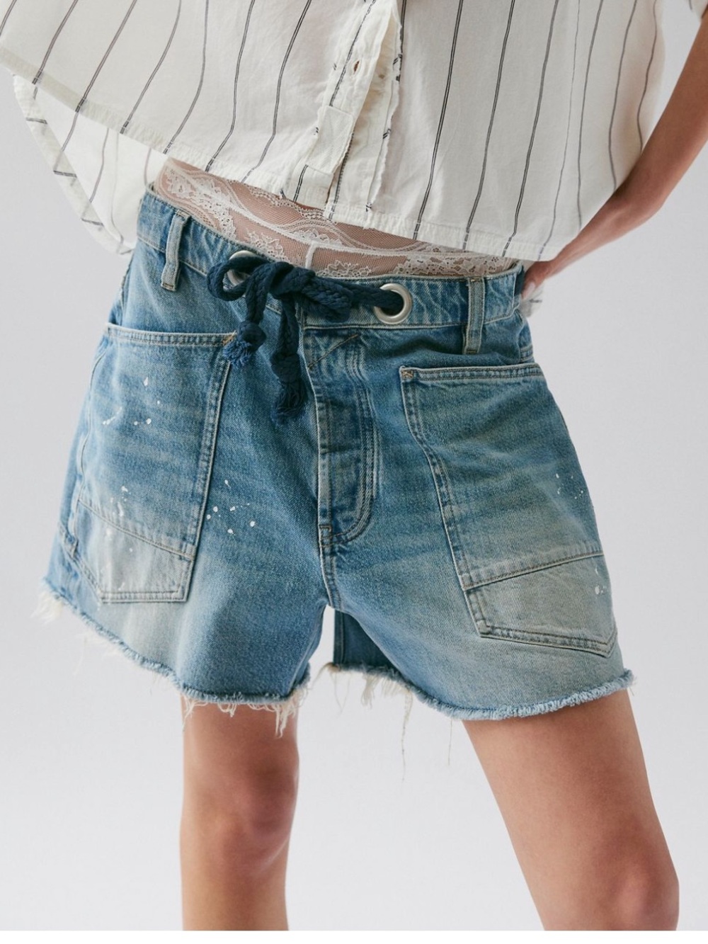 Free People We The Free Moxie Barrel Shorts 25 Timeless Blue NWT Denim Jean